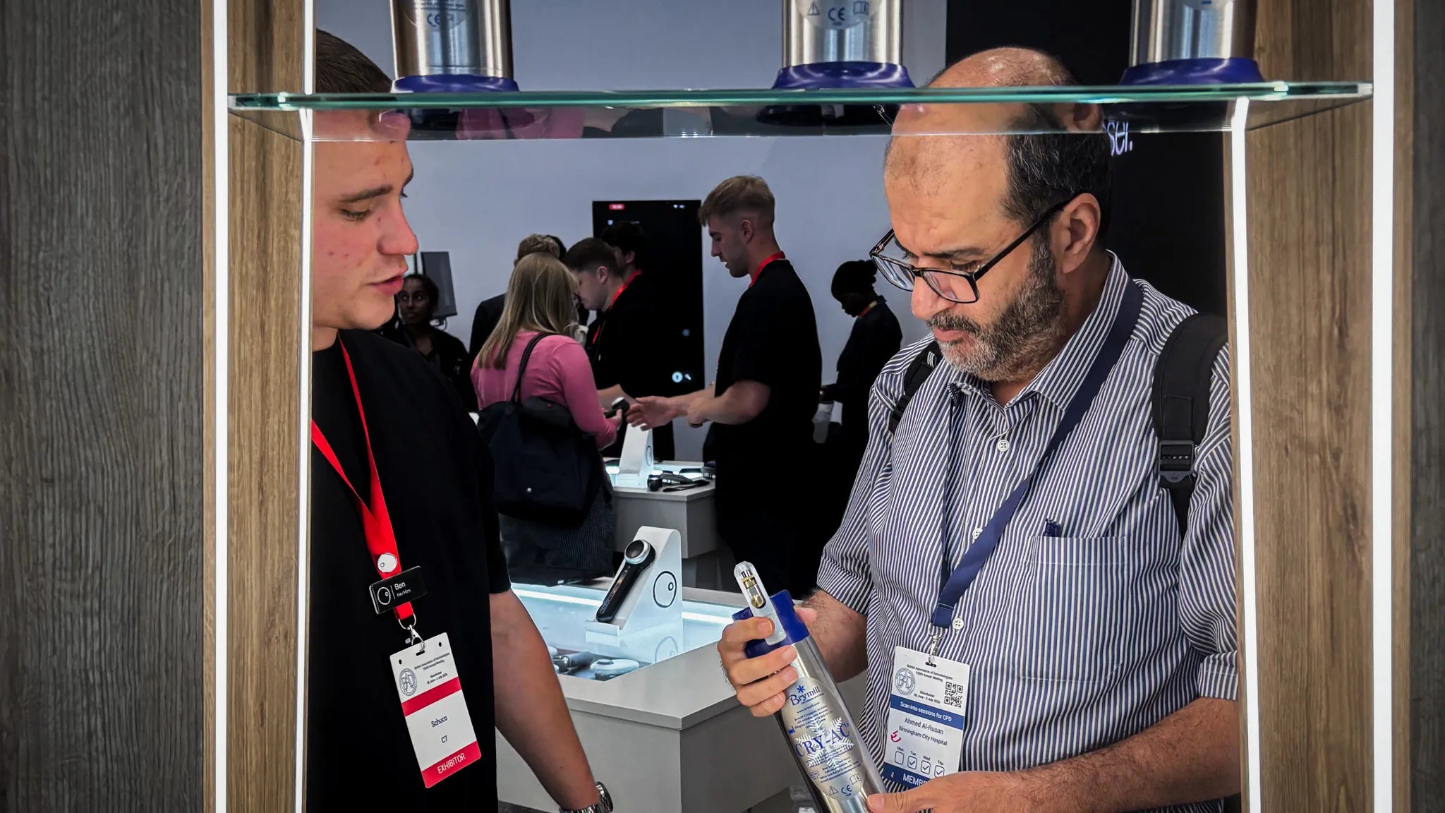 A Schuco team member demoing Brymill to a health care professional
