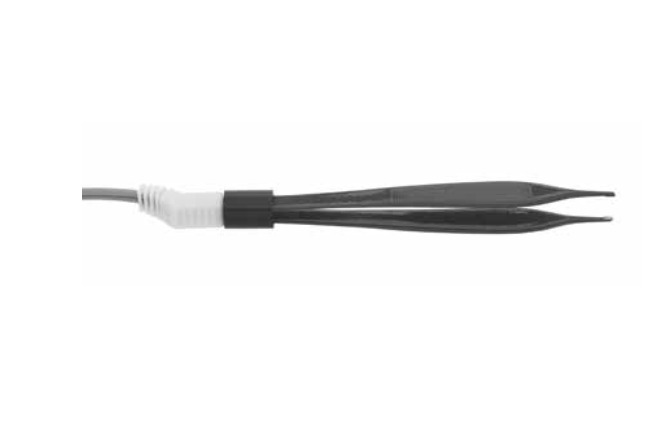 Reusable bipolar forceps for use with the Hyfrecator 2000 system.