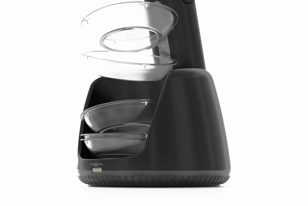 Angled view of IceCaps resting on the DL5 charging base.