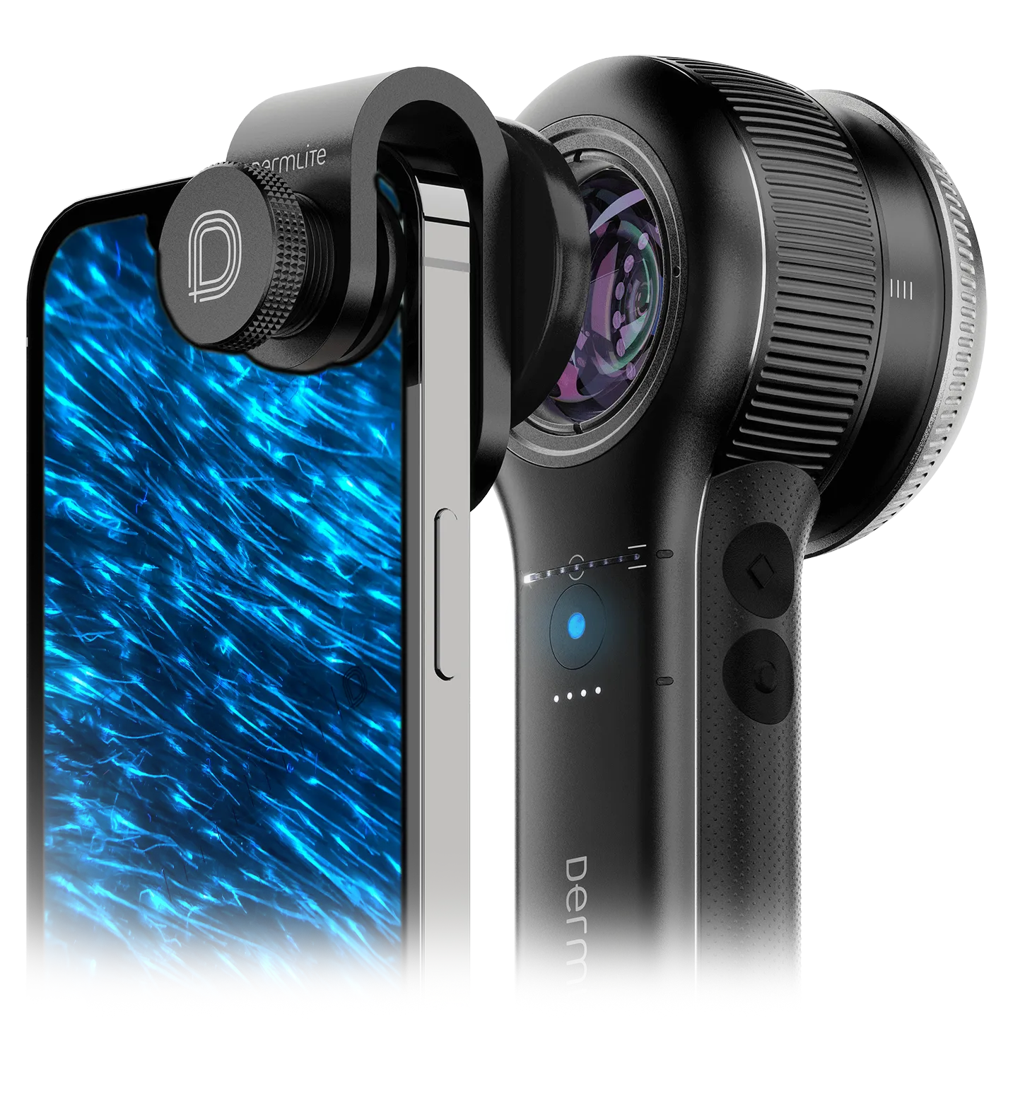 DermLite DL5 Plus connected to MCC taking image of lesion in UV mode