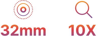 32mm lens and 10X magnification