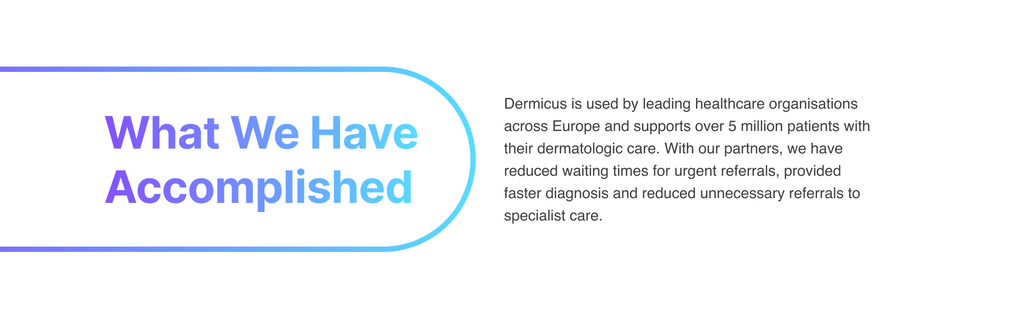 Dermicus is used by leading healthcare organisations across Europe and supports over 5 million patients with their diagnostic care