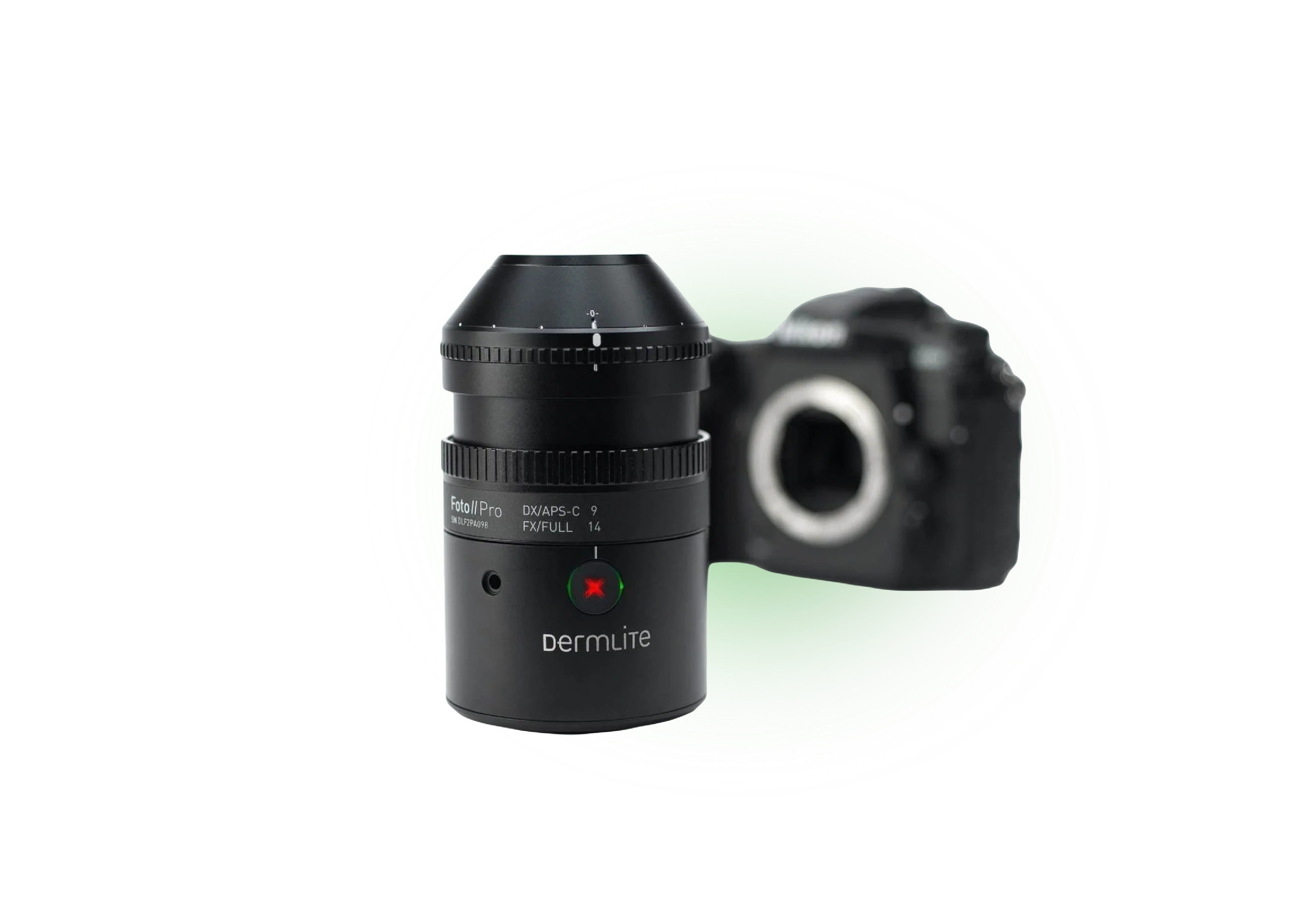 Foto II Pro lens with DSLR camera in the background