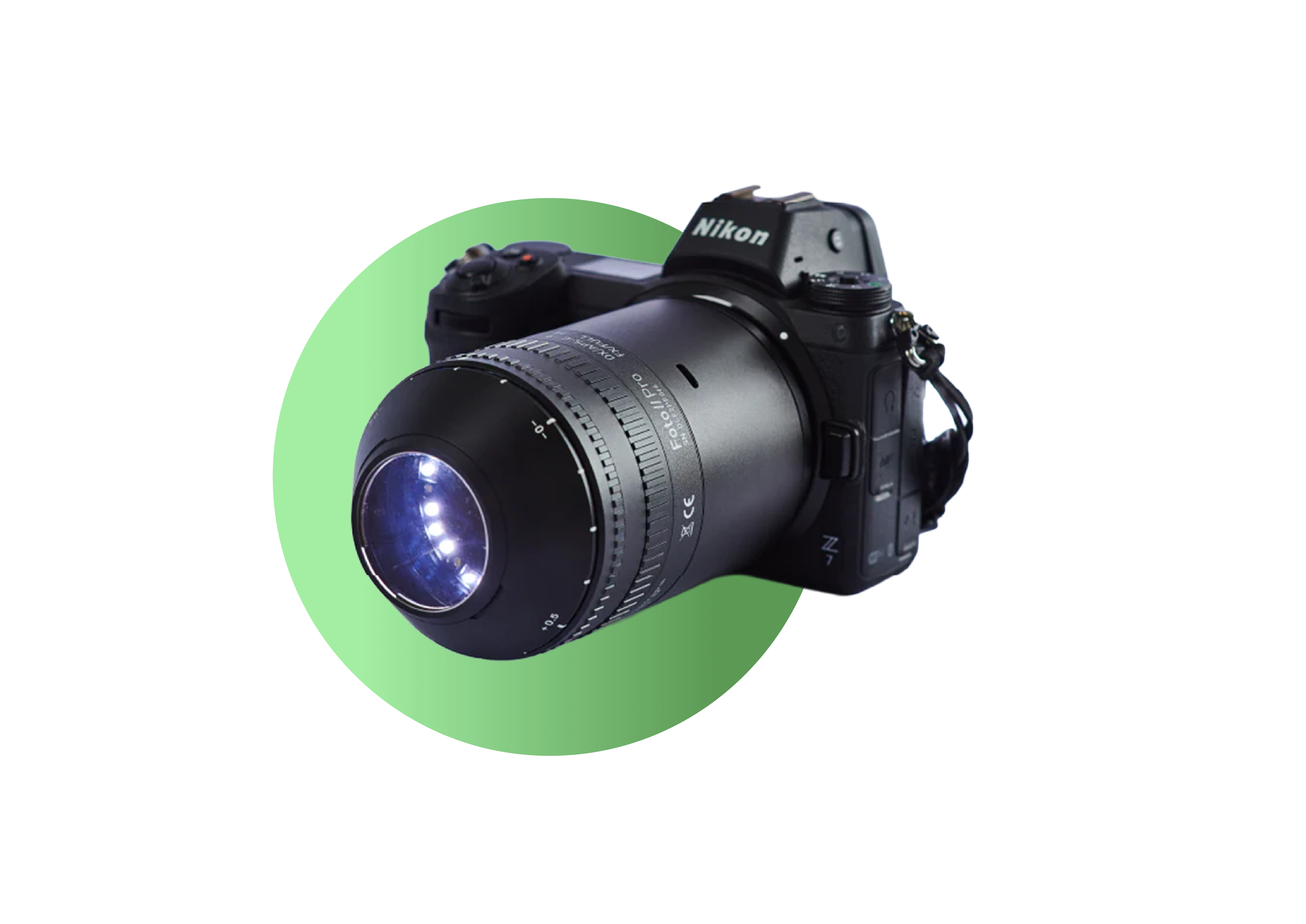 Foto Ii Pro connected to a DSLR with LEDs turned on