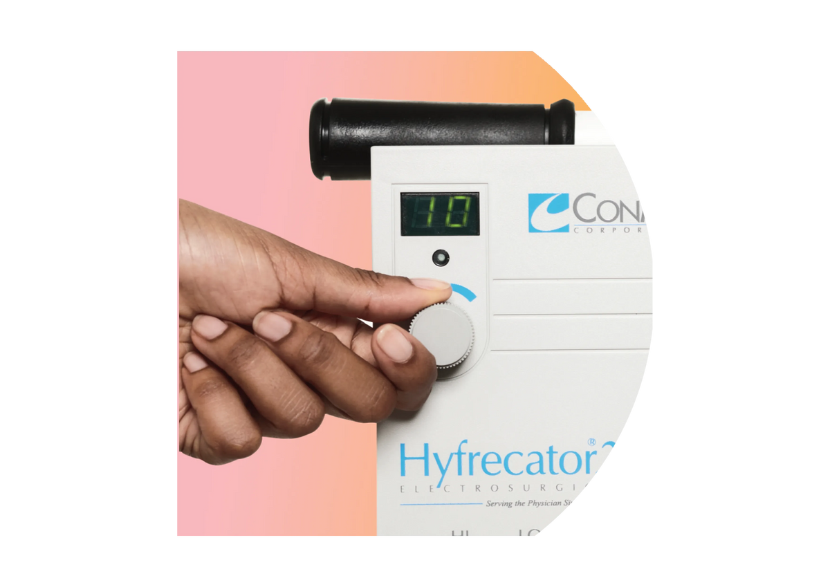 Hand turning Hyfrecator 2000 dial