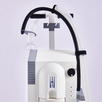 Close up of AcuEvac fitted on a portable trolley with all accessories.